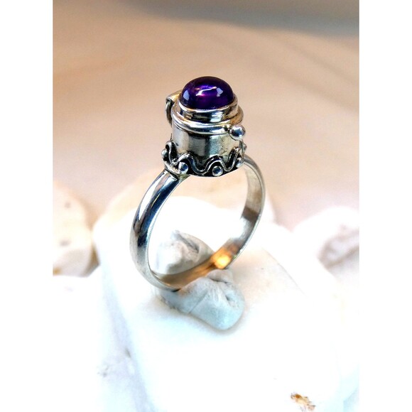 Amethyst Sterling Silver Poison Ring Wiccan Sz 7.75 - Picture 5 of 9